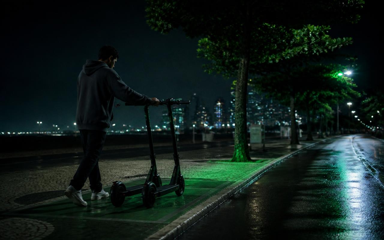 Parceiro Jet recolhendo patinetes elétricos à noite para recarregar